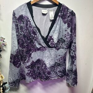 Axcess Lavender and Black Floral Wrap Blouse